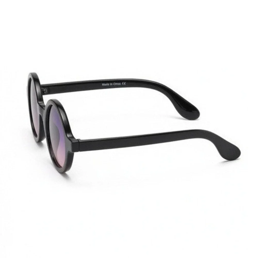Mens Round Black Sunglasses Purple Gradient Lens Retro Circular Steampunk Shades
